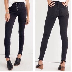 Madewell skinny jeans button fly raw hem high rise washed black gray Size 24P
